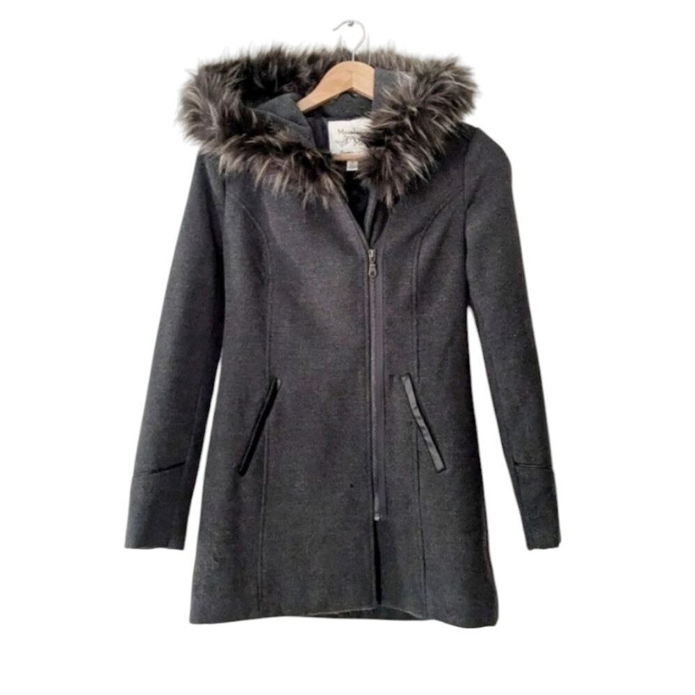 Maralyn & Me Grey Faux Fur Hooded Parka Jacket - Picture 2 of 10